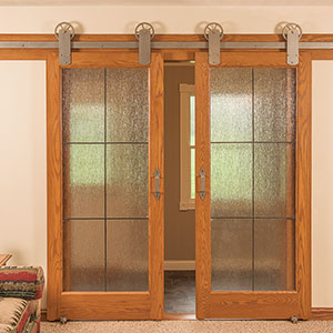 Neuenschwander Red Oak 6 Lite Leaded Rain Glass Interior Doors
